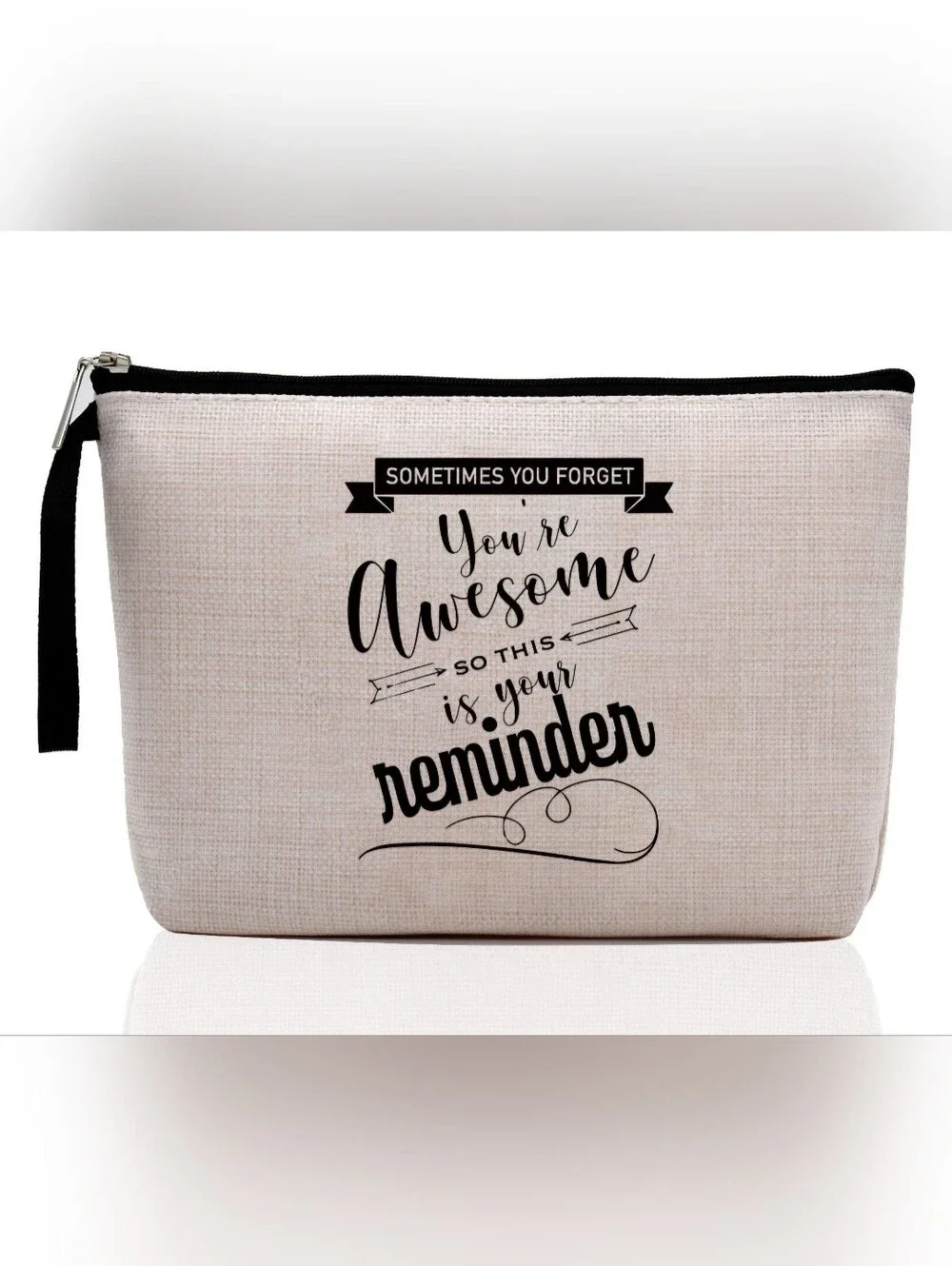 Canvas Zip Pouch - 'You're Awesome' Beige Reminder Clutch, NIP